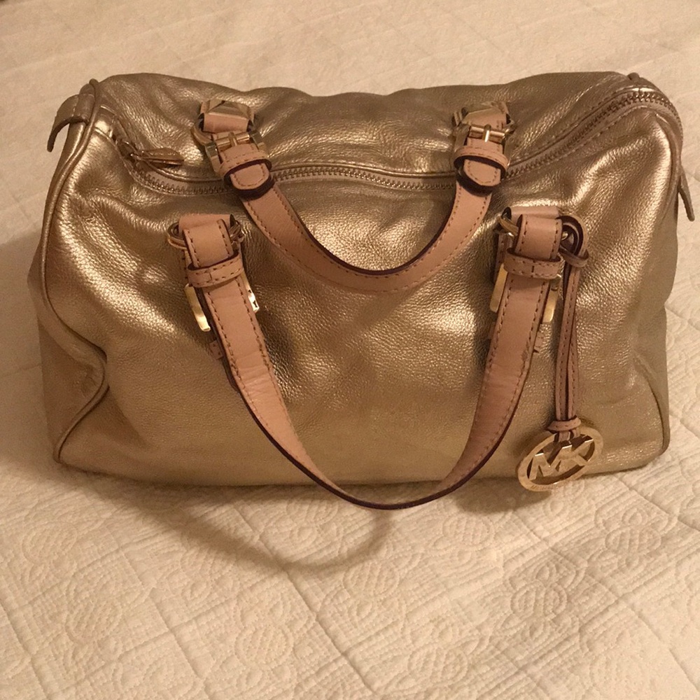 Michael Kors Grayson Pale Gold MD Satchel Leather